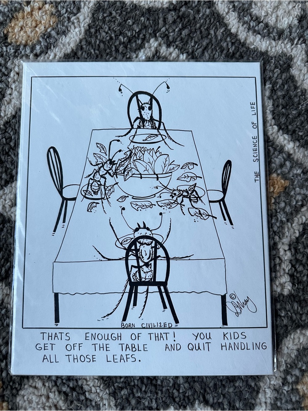 Art Print - Black & White 'The Science of Life' Dining Table Cartoon
